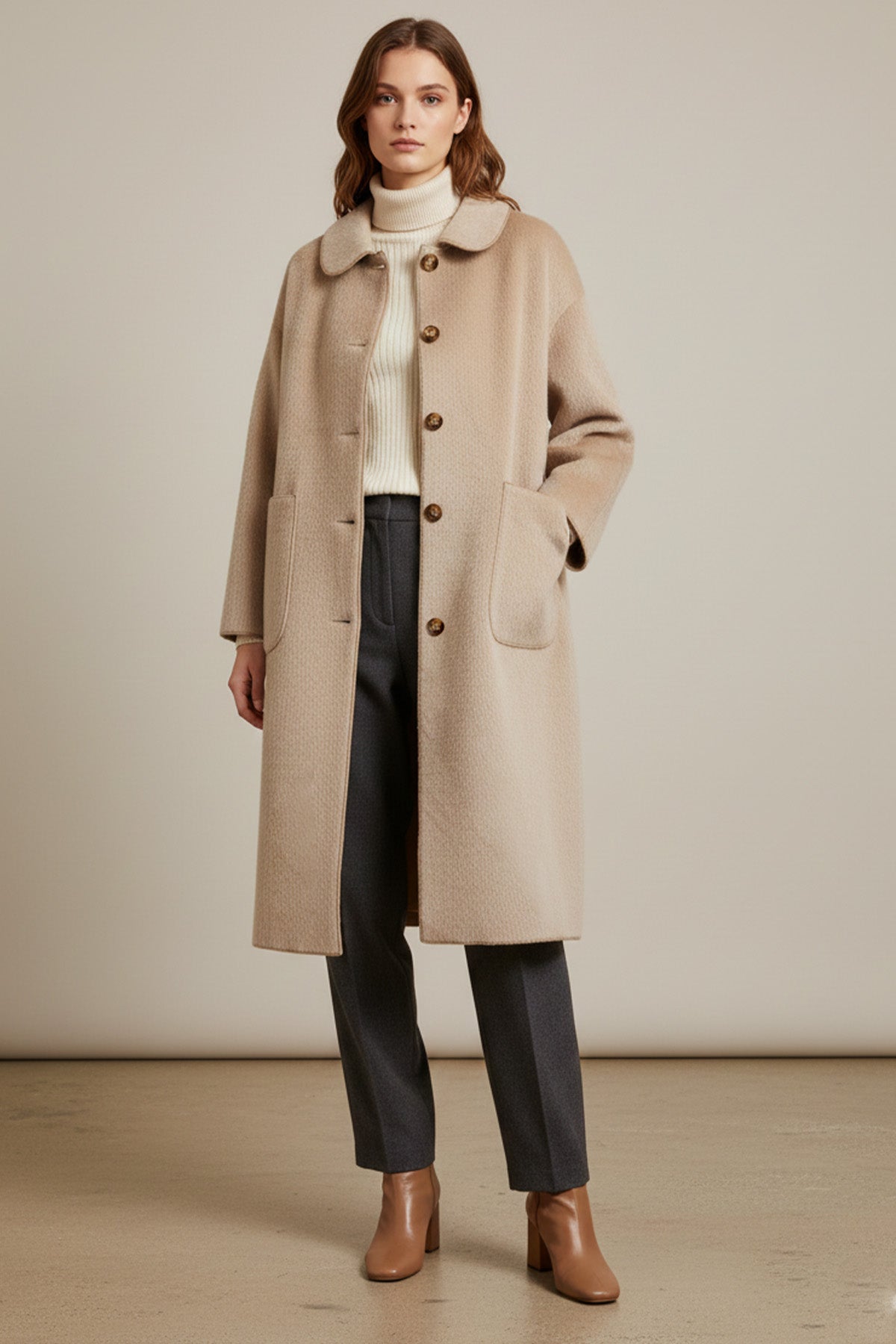 Kadın Düğme ve Cep Detaylı Fox Kaban - 15220KBN