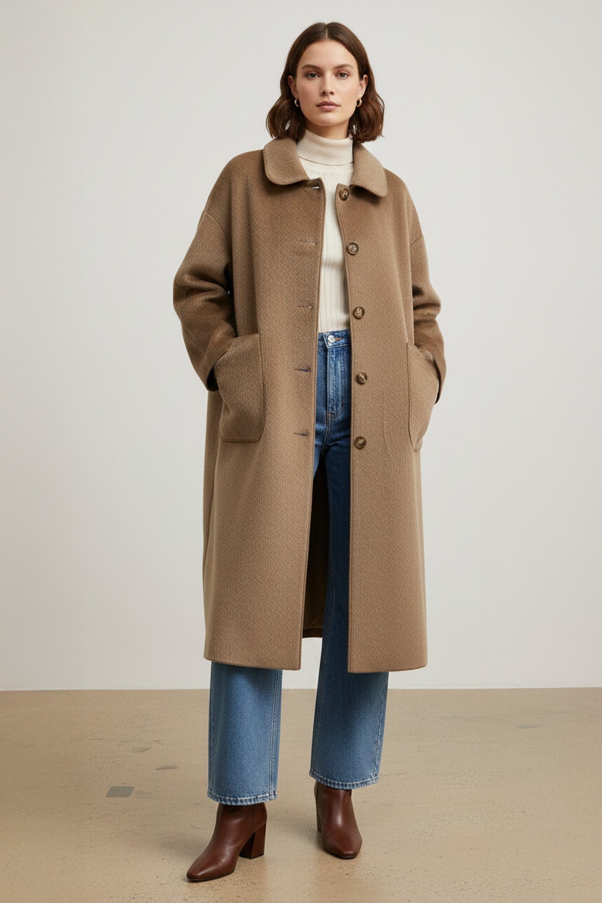 Kadın Düğme ve Cep Detaylı Fox Kaban - 15220KBN