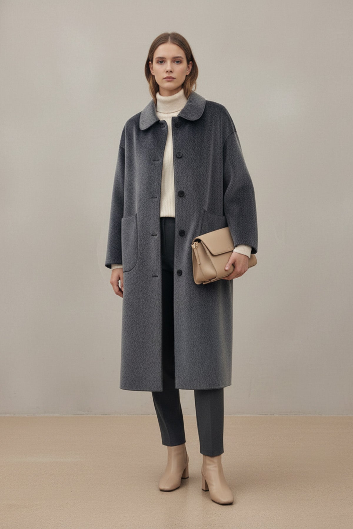 Kadın Düğme ve Cep Detaylı Fox Kaban - 15220KBN