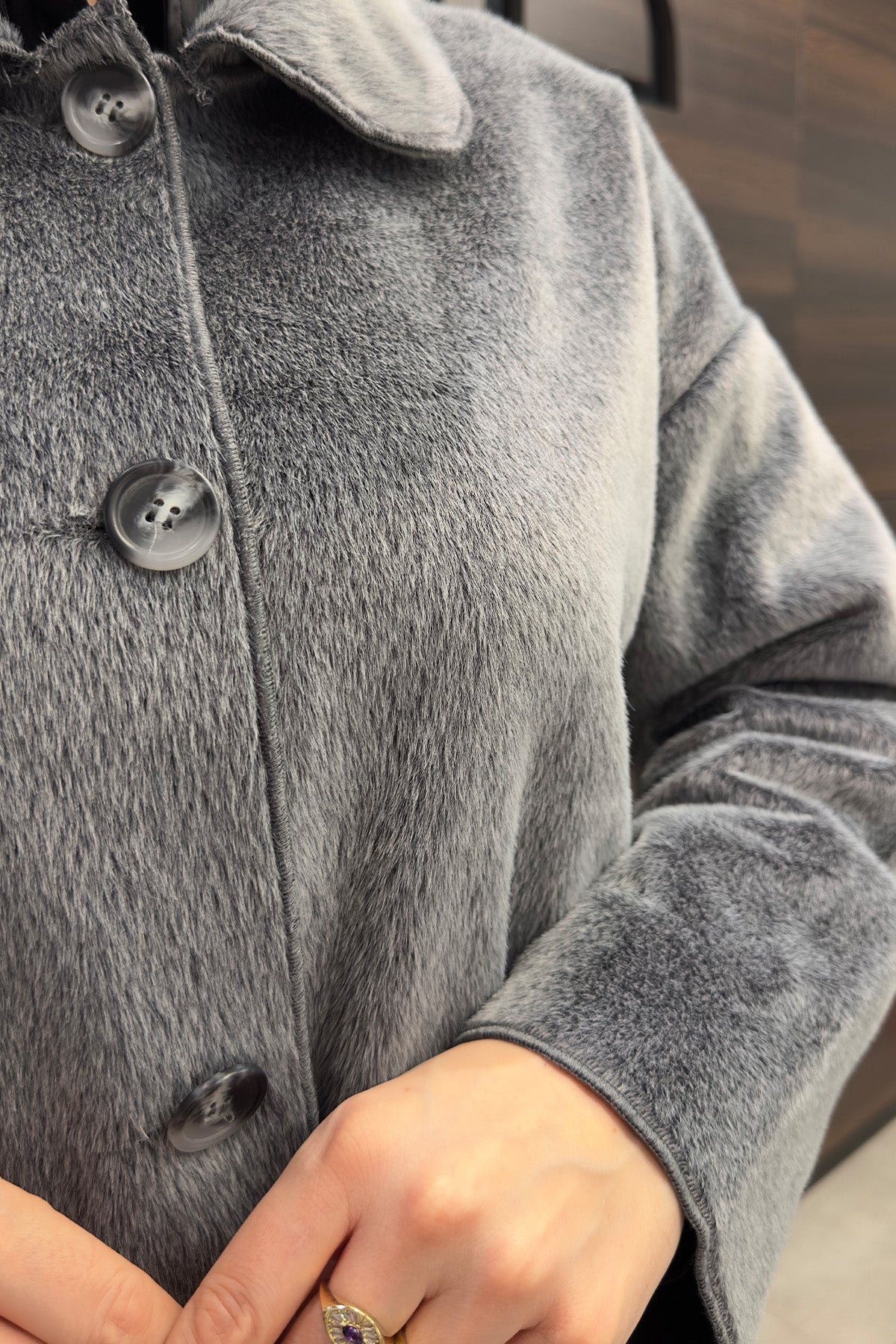 Kadın Düğme ve Cep Detaylı Fox Kaban - 15220KBN