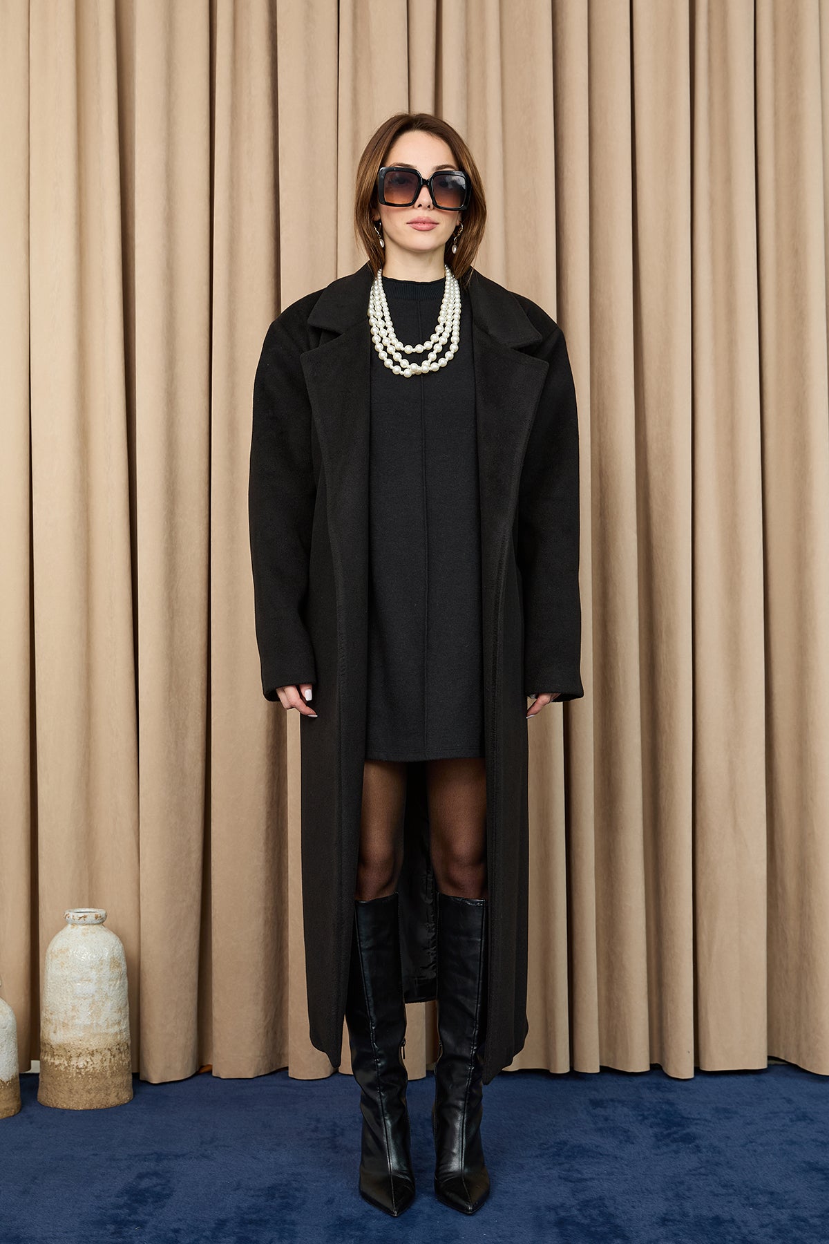 Kadın Kruvaze Yaka Kaşe Kaban -15237KBN