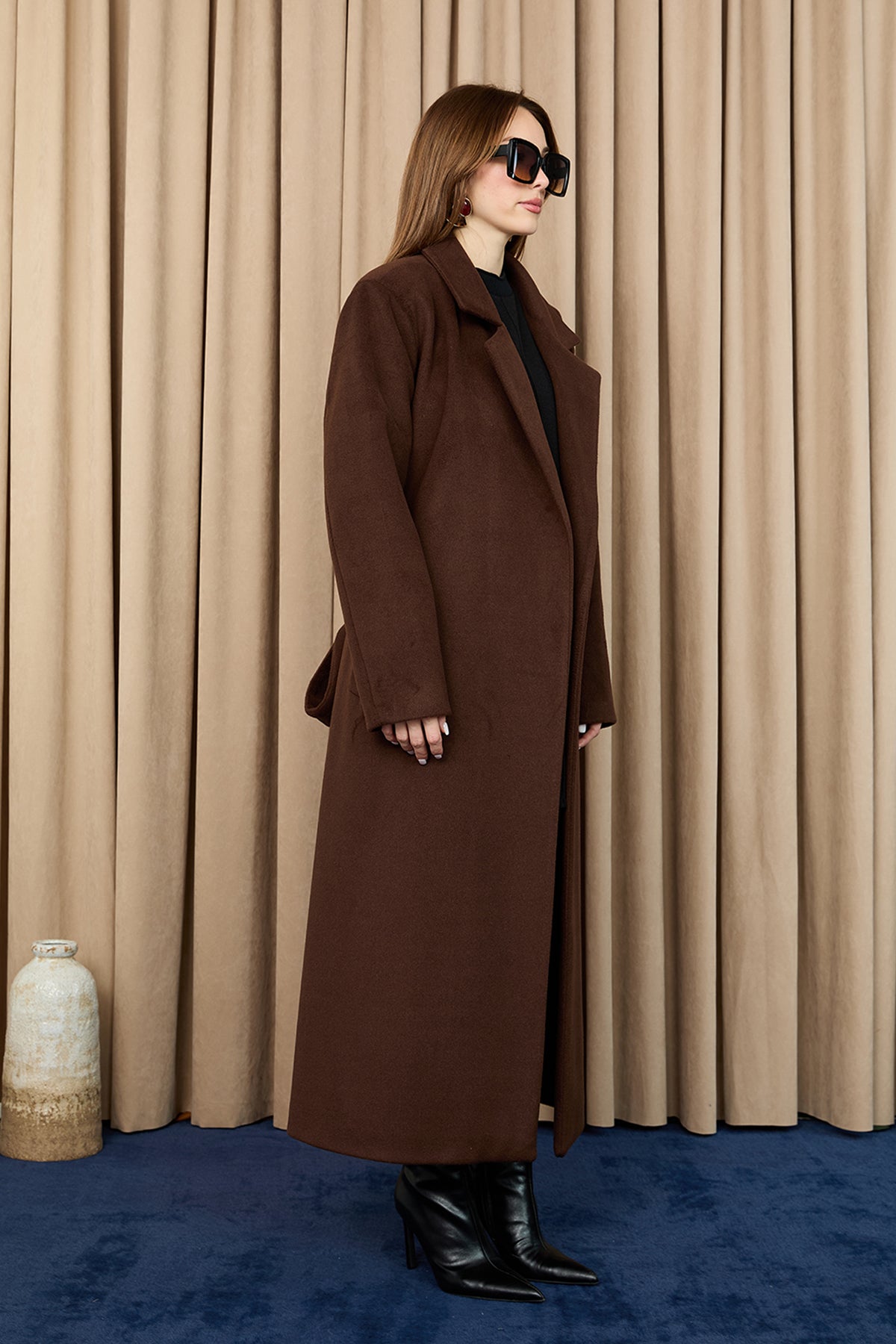 Kadın Kruvaze Yaka Kaşe Kaban -15237KBN