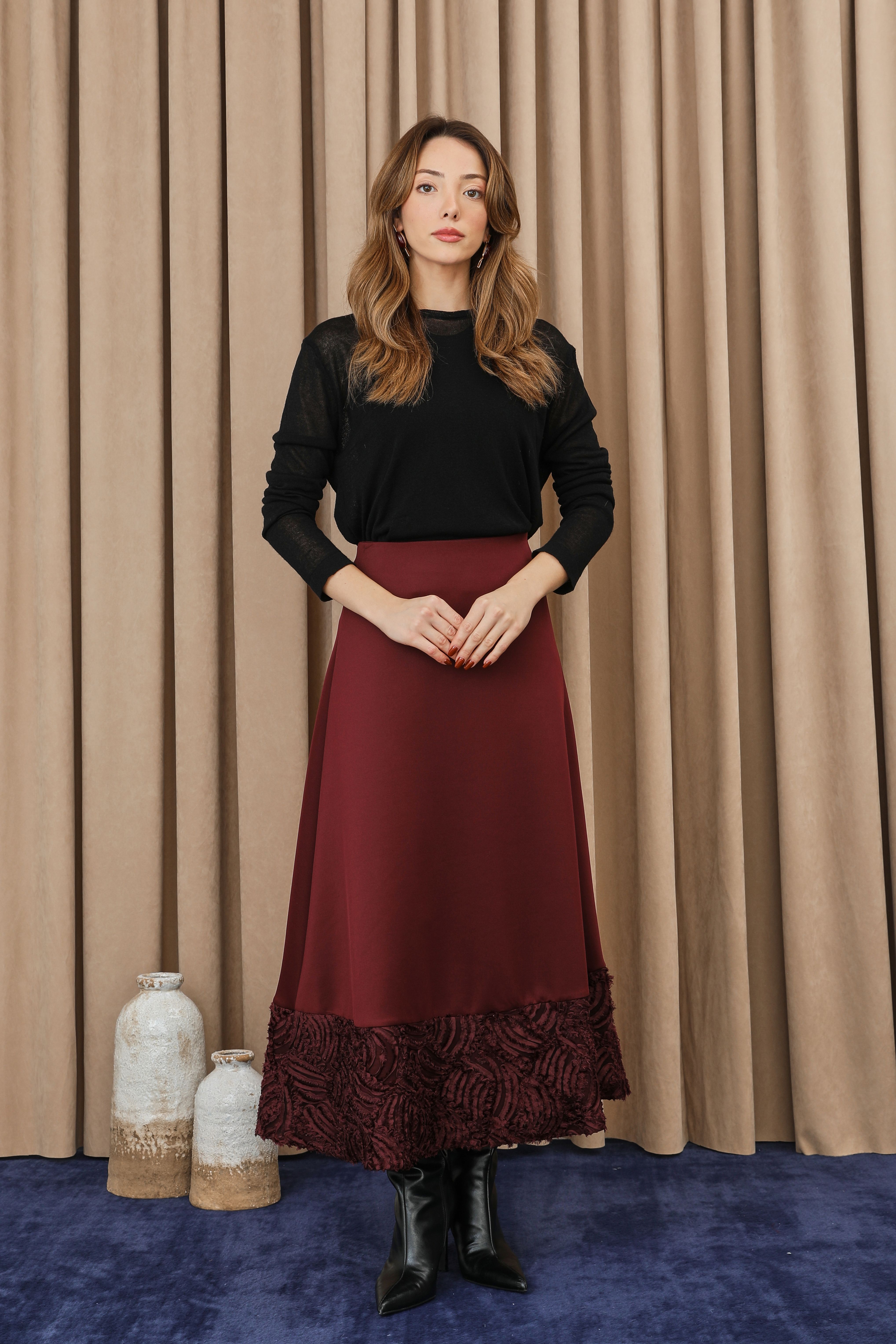 Kadın Etek Ucu Dantelli Açılımlı Etek - 18267ETK