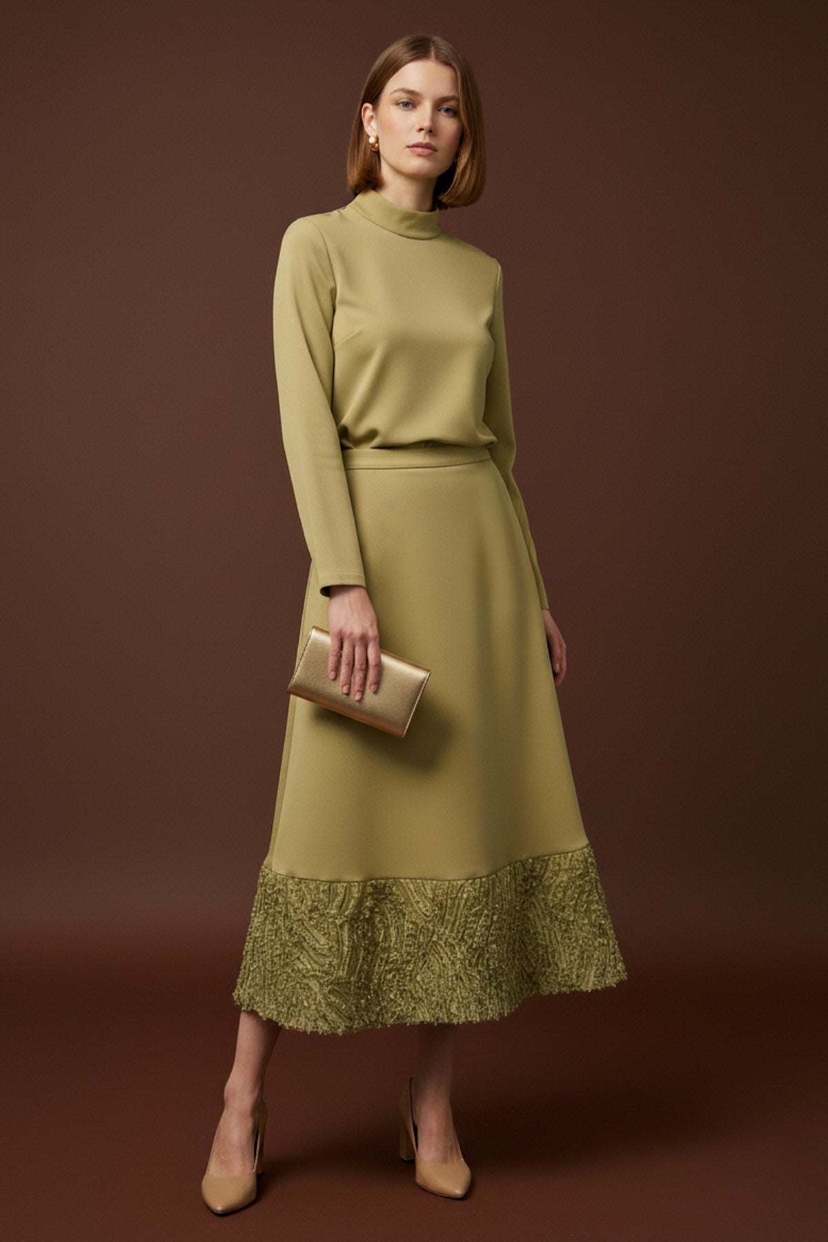 Kadın Etek Ucu Dantelli Açılımlı Etek - 18267ETK