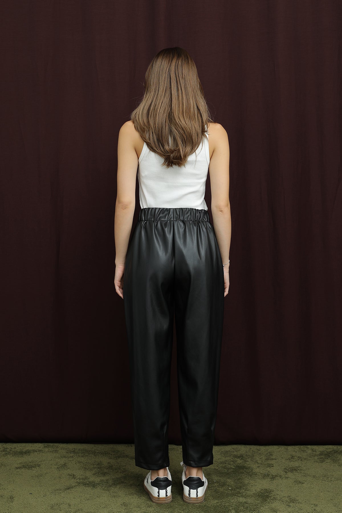 Kadın Paça Detaylı Deri Pantolon - 18270PNT