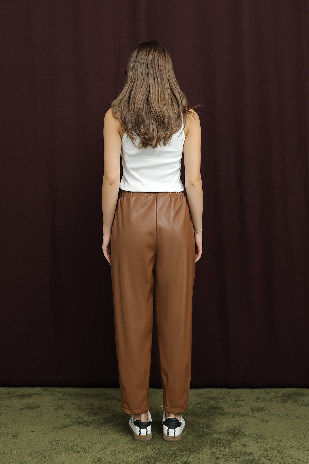 Kadın Paça Detaylı Deri Pantolon - 18270PNT