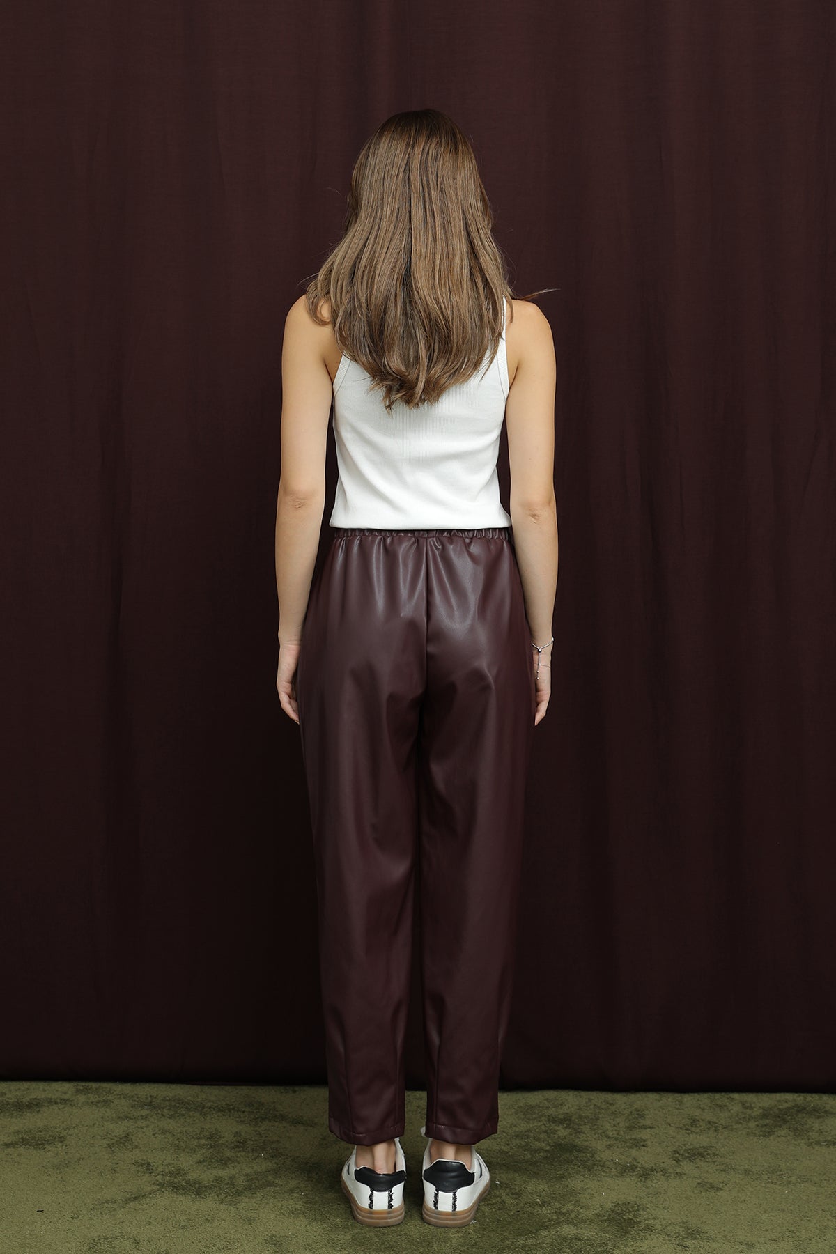 Kadın Paça Detaylı Deri Pantolon - 18270PNT