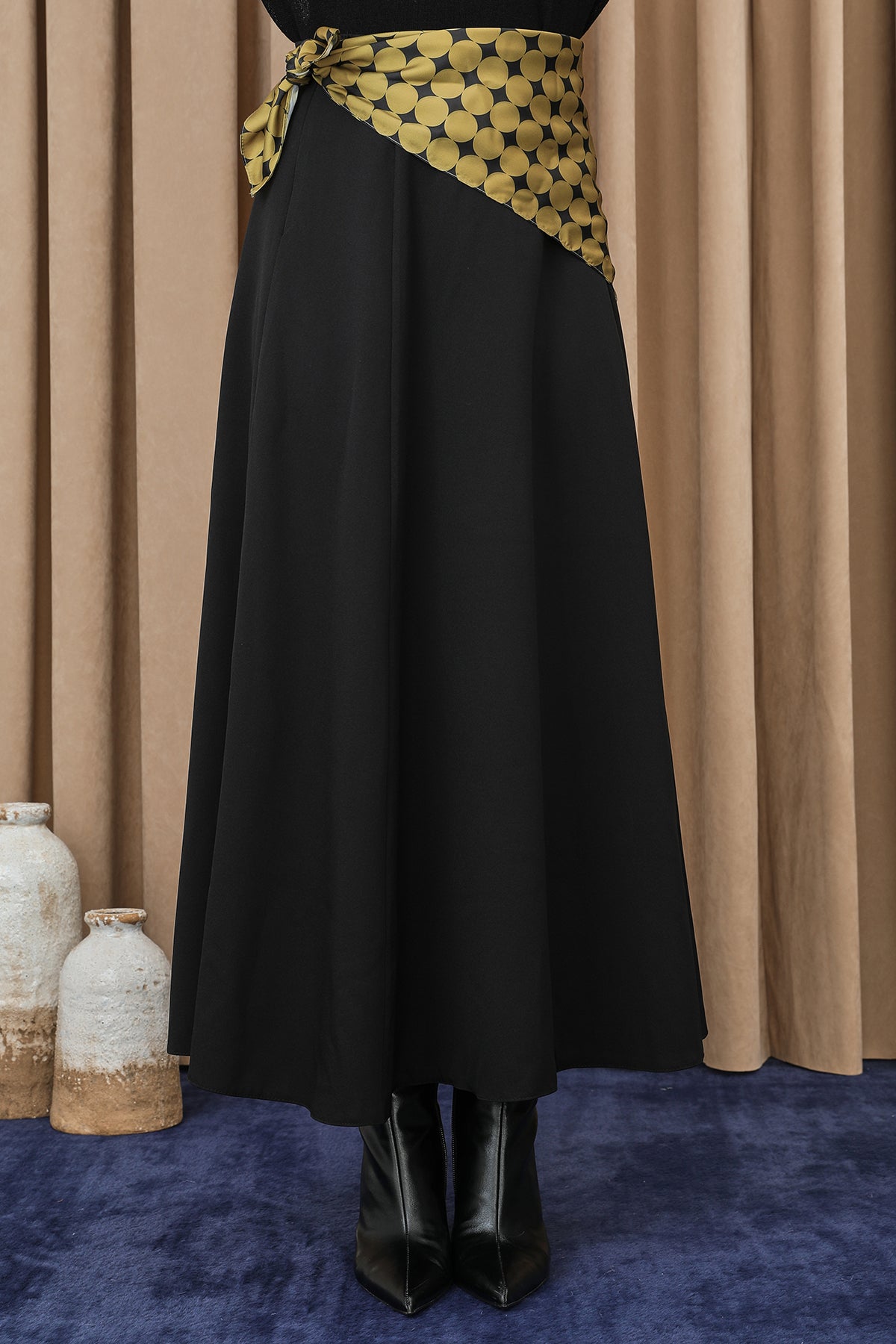 Kadın Puantiye Fularlı Açılımlı Dokuma Etek - 18272ETK