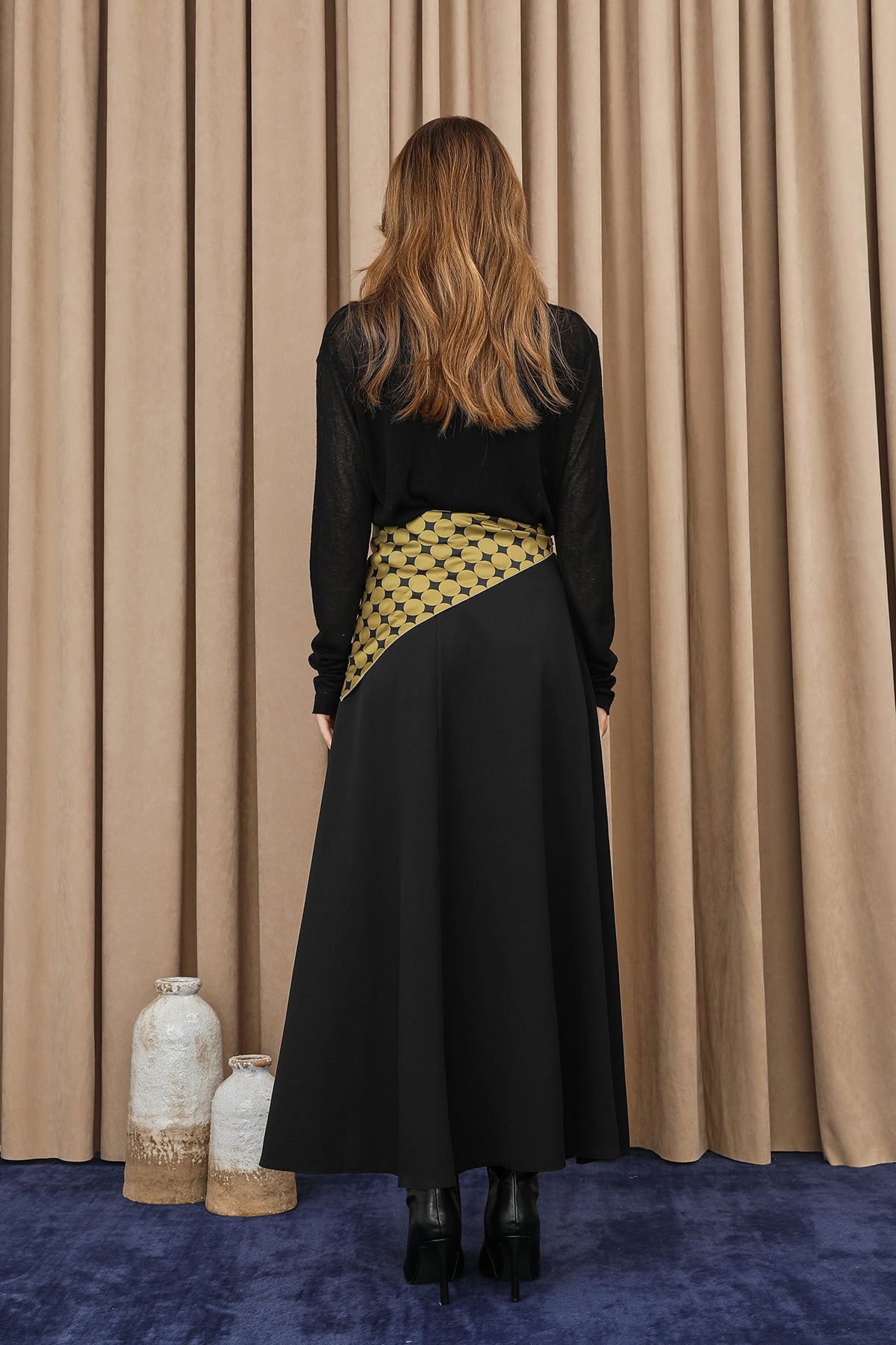 Kadın Puantiye Fularlı Açılımlı Dokuma Etek - 18272ETK