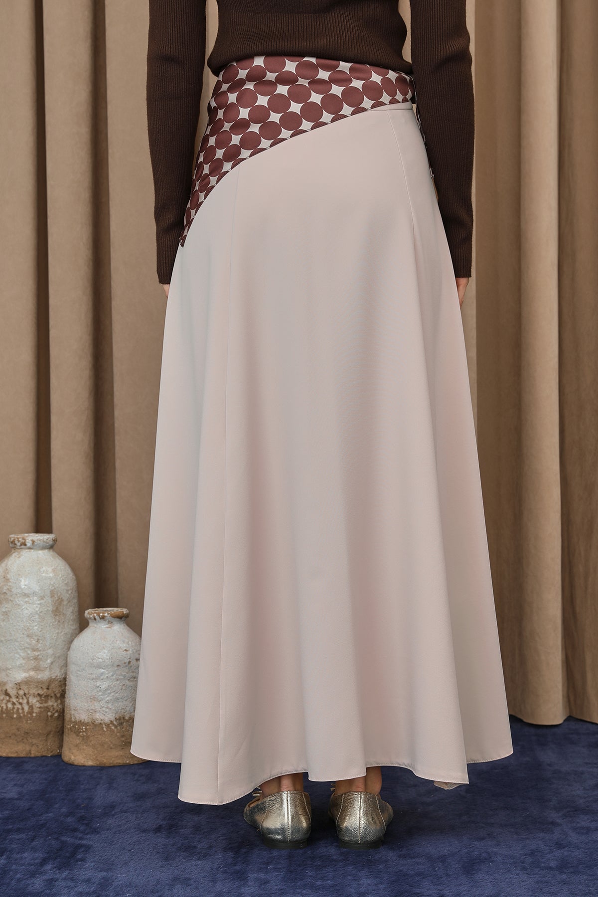 Kadın Puantiye Fularlı Açılımlı Dokuma Etek - 18272ETK