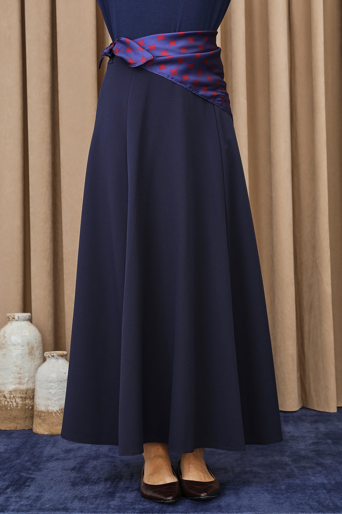 Kadın Puantiye Fularlı Açılımlı Dokuma Etek - 18272ETK