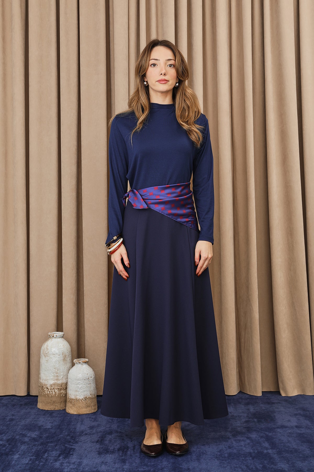 Kadın Puantiye Fularlı Açılımlı Dokuma Etek - 18272ETK