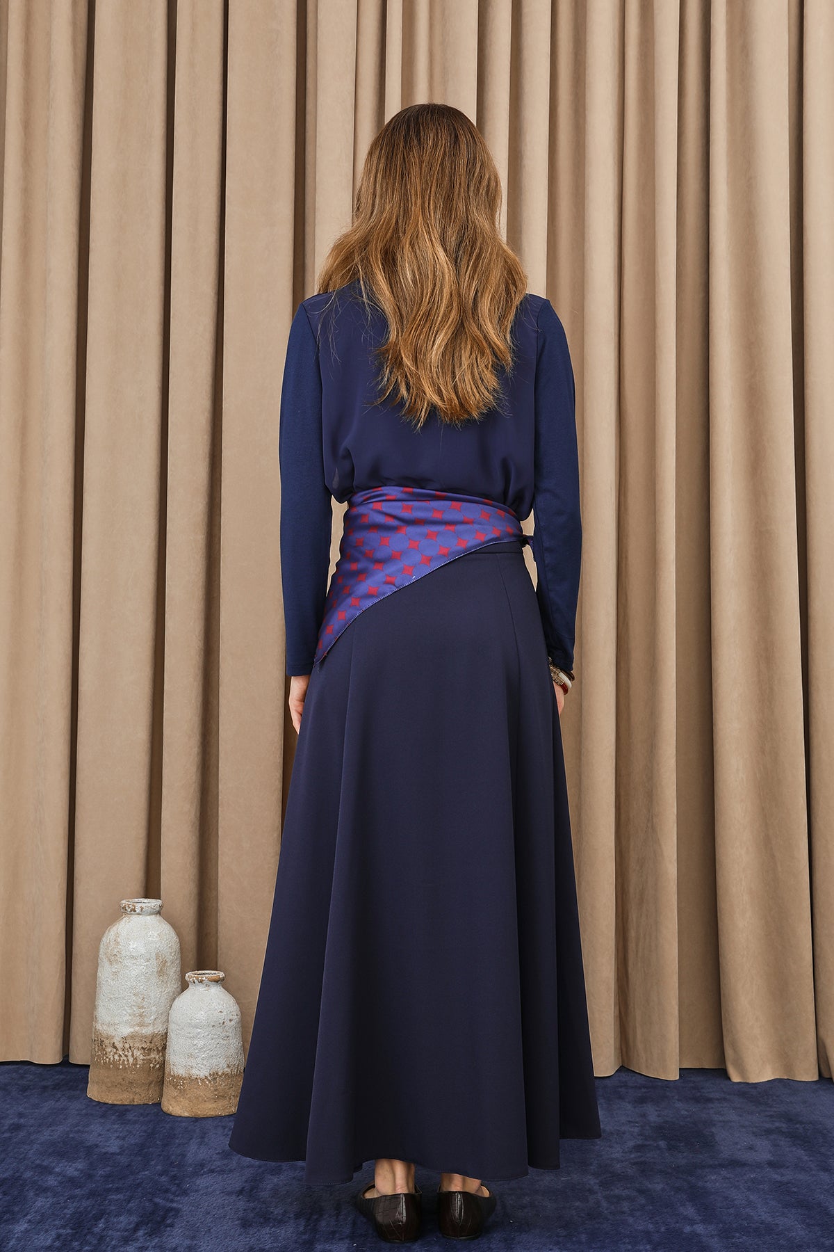 Kadın Puantiye Fularlı Açılımlı Dokuma Etek - 18272ETK