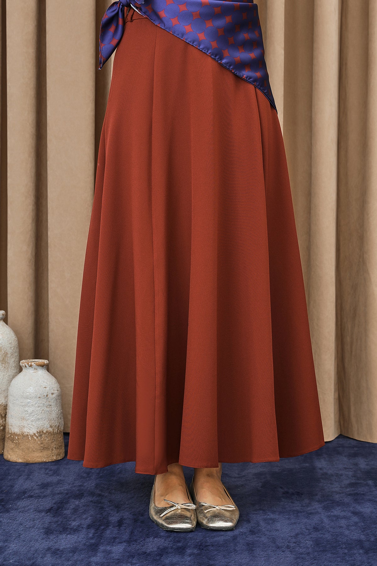 Kadın Puantiye Fularlı Açılımlı Dokuma Etek - 18272ETK