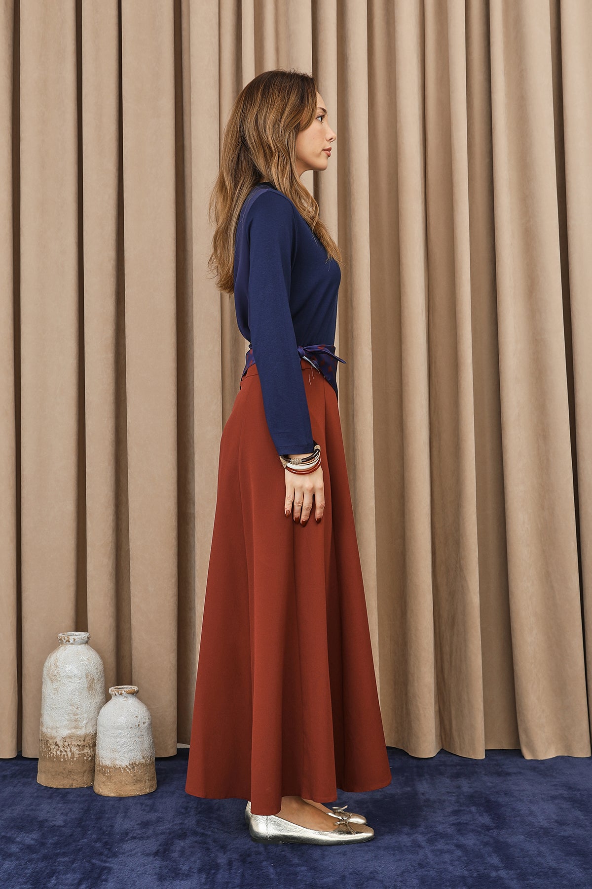 Kadın Puantiye Fularlı Açılımlı Dokuma Etek - 18272ETK