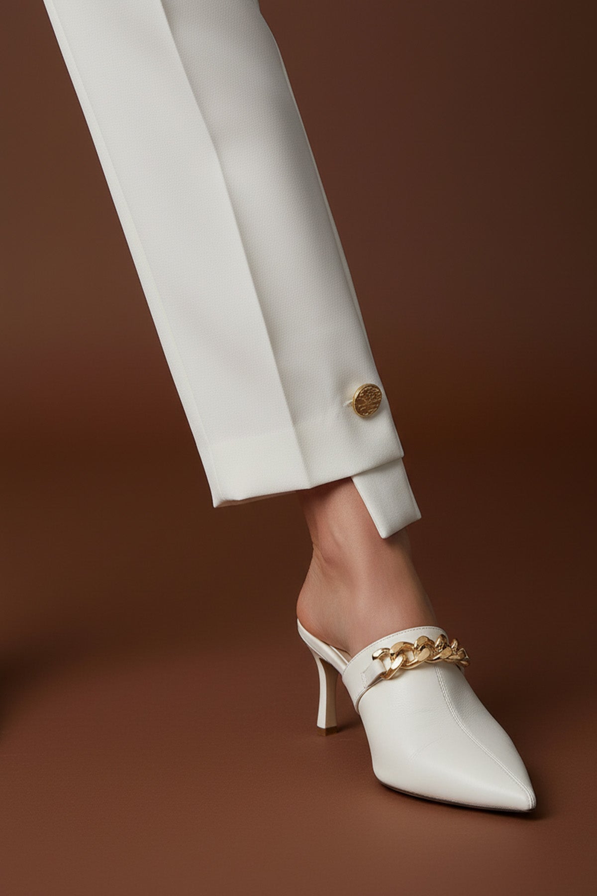 Kadın Paça Düğme Detaylı kumaş Pantolon -18277PNT