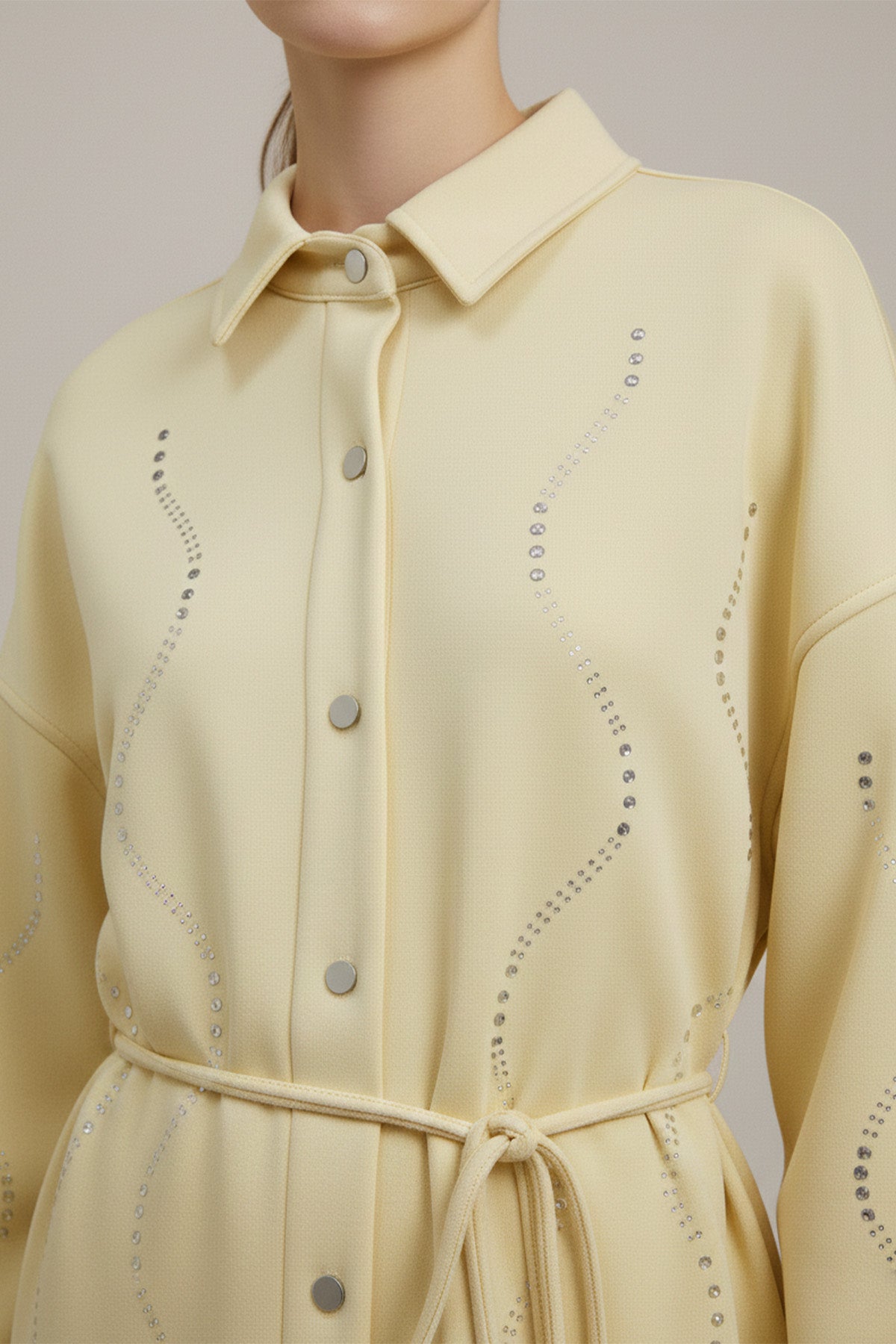 Kadın Taş Detaylı Scuba Gömlek - 20704GML