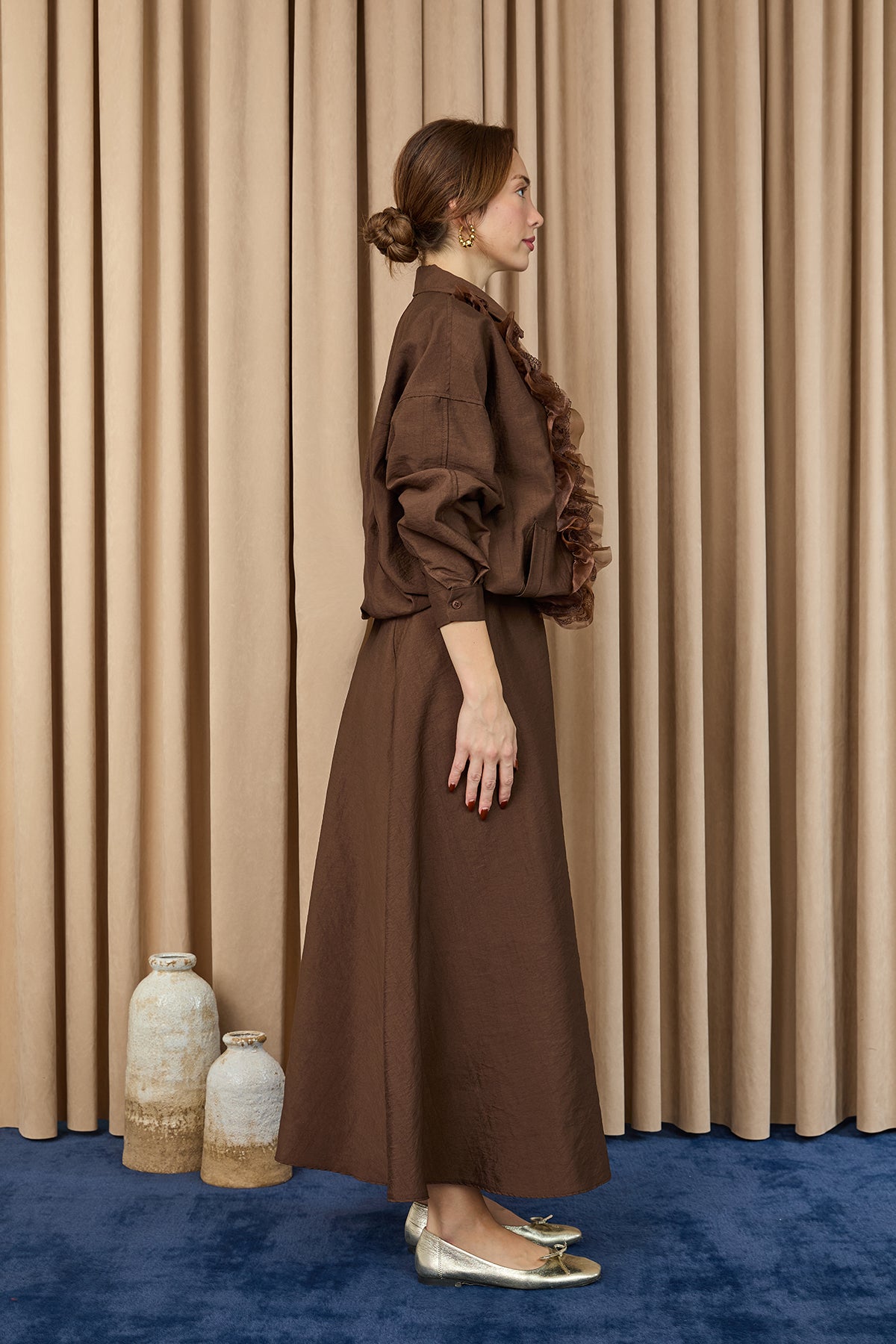 Kadın Fırfır ve Dantel Detaylı Fermuarlı Ceket Takım - 20707TKM