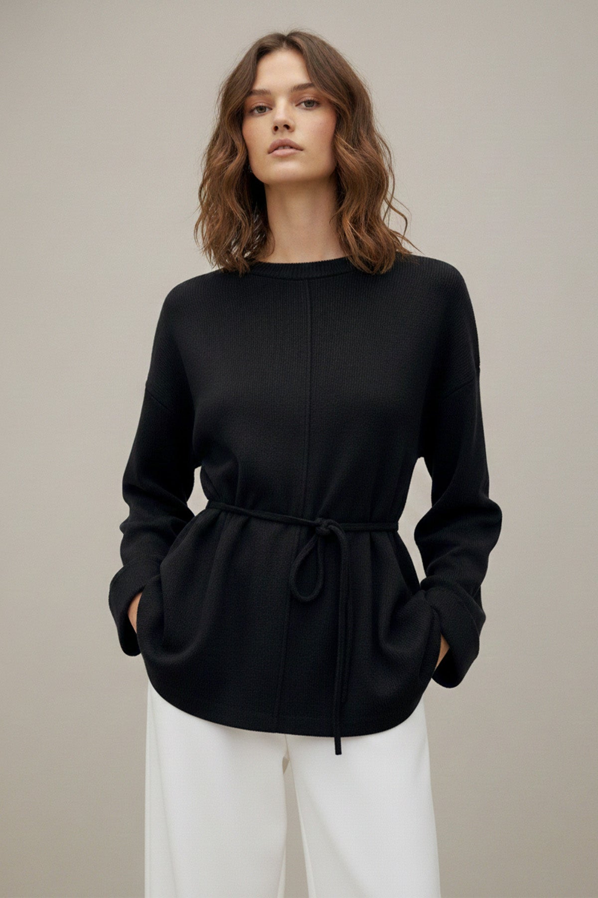 Kadın Kuşaklı Minimal Örme Tunik – 20725TBLZ