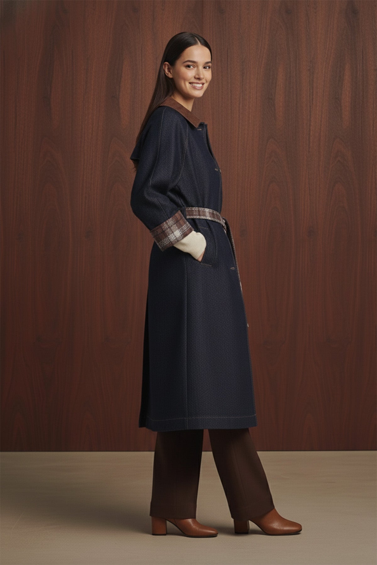 Kadın Ekose Detaylı Denim Trench - 32392TRC