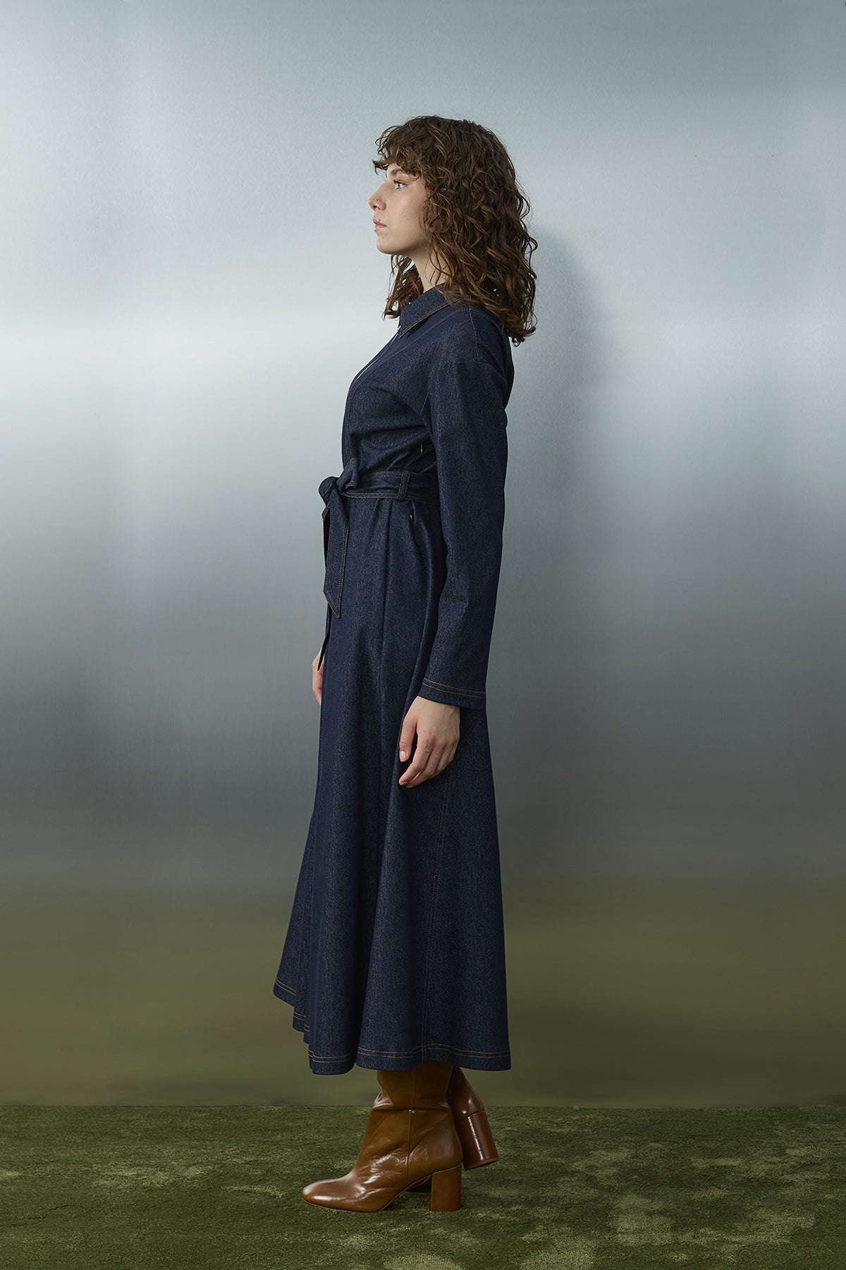 Kadın Kuşaklı Denim Elbise - 32396ELB