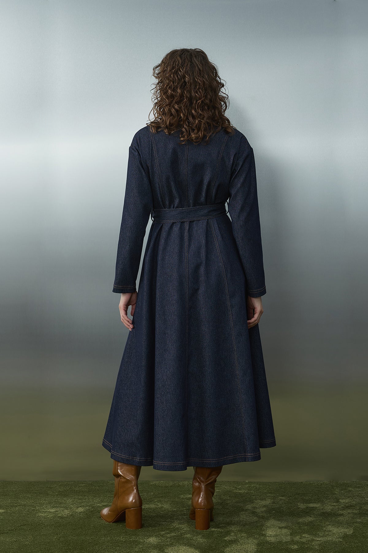 Kadın Kuşaklı Denim Elbise - 32396ELB