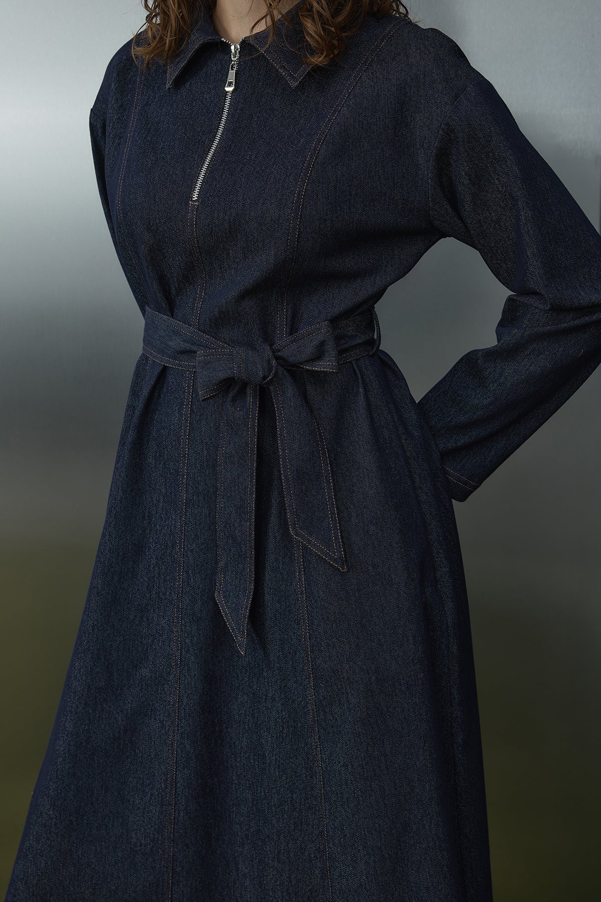 Kadın Kuşaklı Denim Elbise - 32396ELB