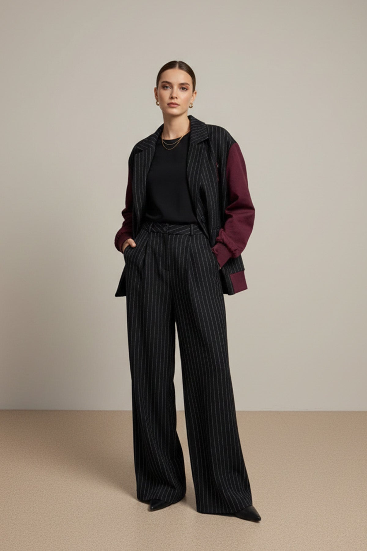 Kadın Çizgili Oversize Ceket - 32401CKT