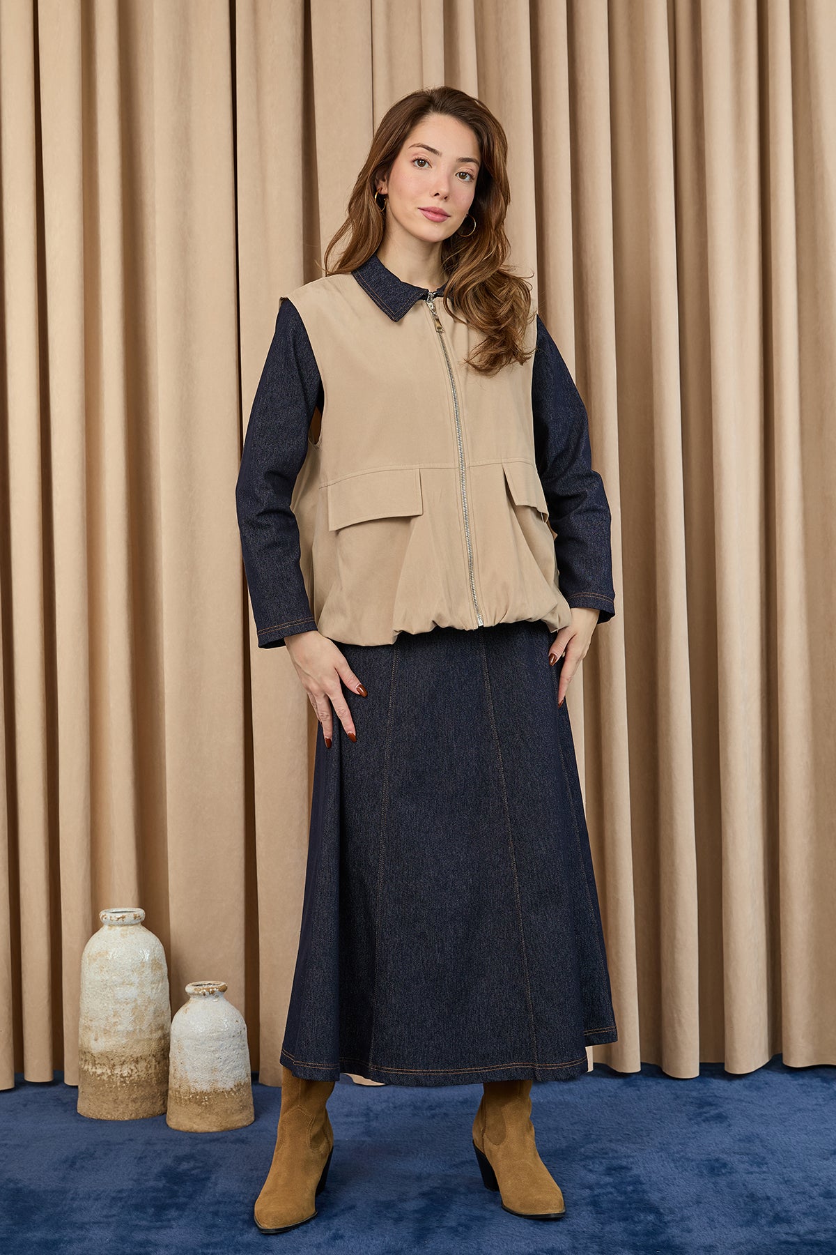 Kadın Cep Detaylı Süet Yelek - 32404YLK