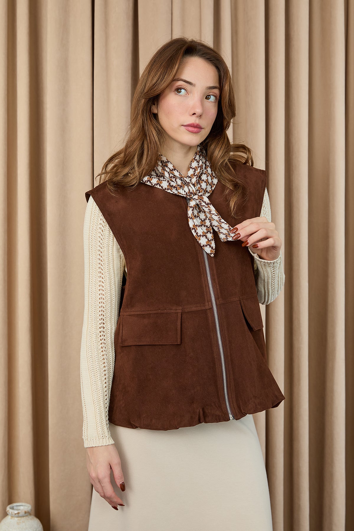 Kadın Cep Detaylı Süet Yelek - 32404YLK