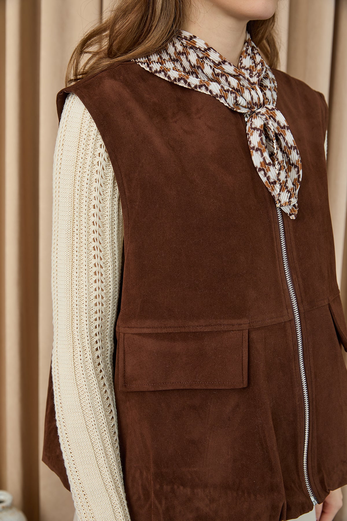 Kadın Cep Detaylı Süet Yelek - 32404YLK