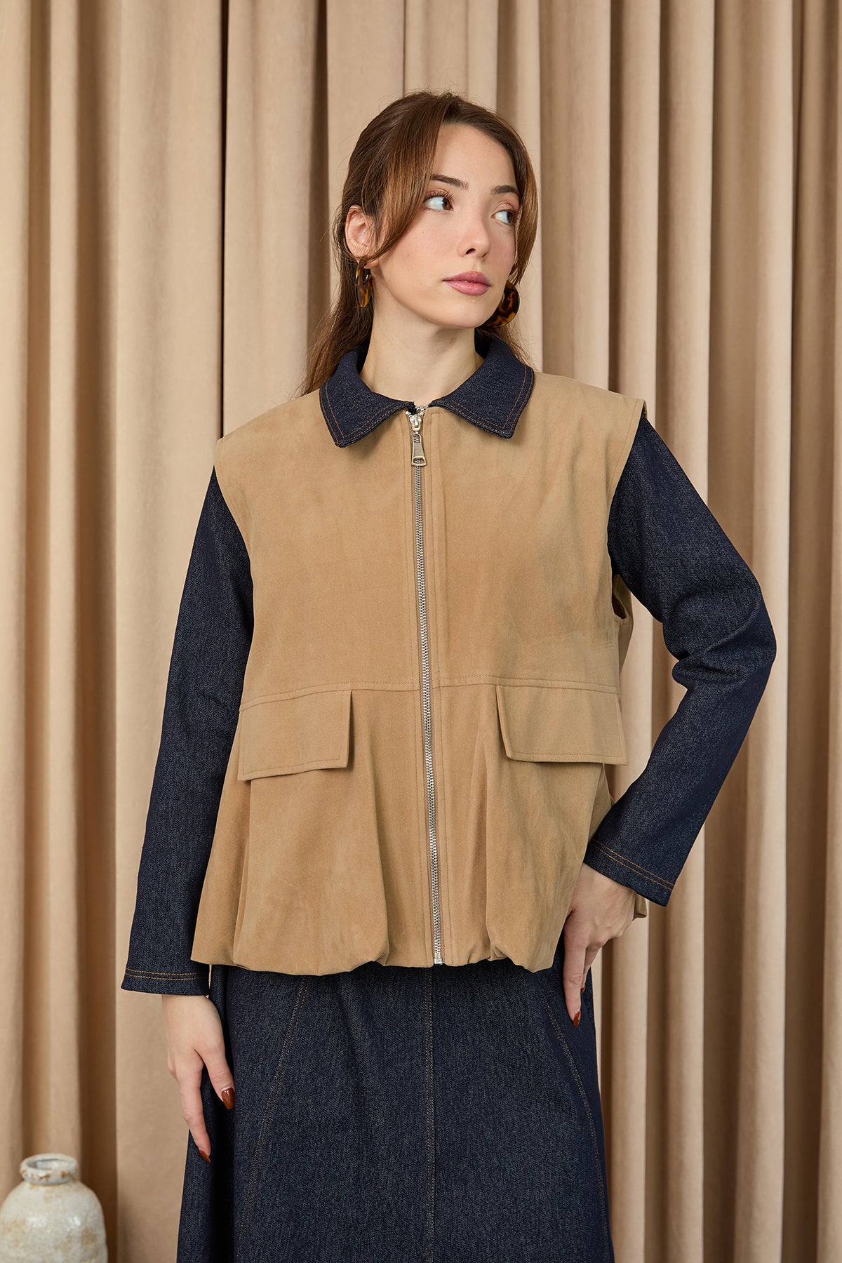 Kadın Cep Detaylı Süet Yelek - 32404YLK