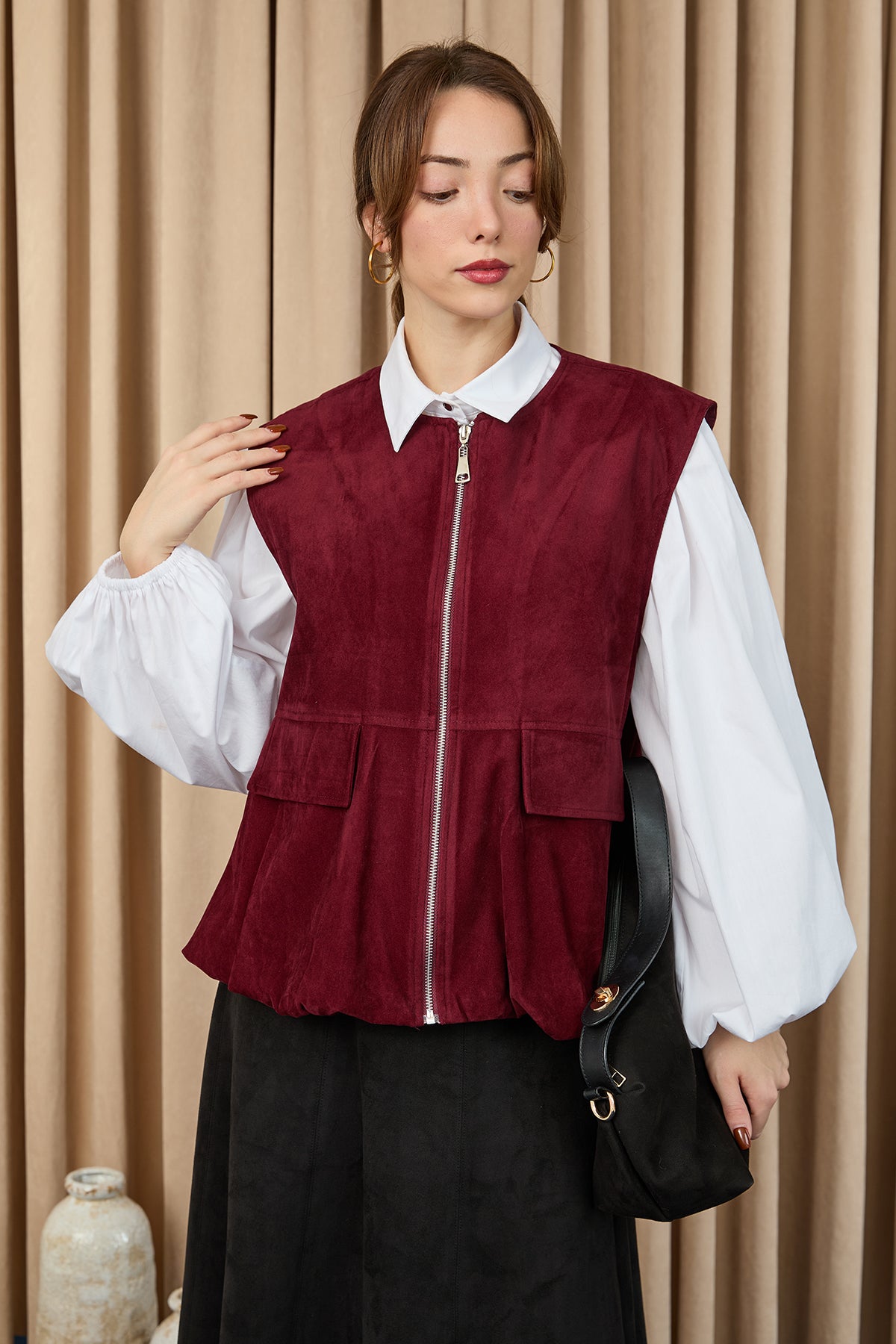 Kadın Cep Detaylı Süet Yelek - 32404YLK