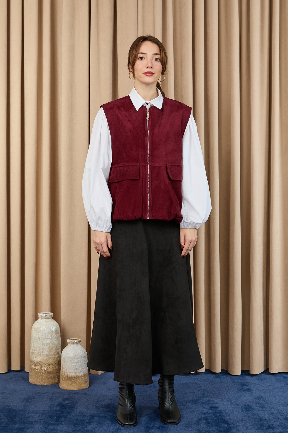 Женский Карман Подробно Замша Жилет - 32404YLK