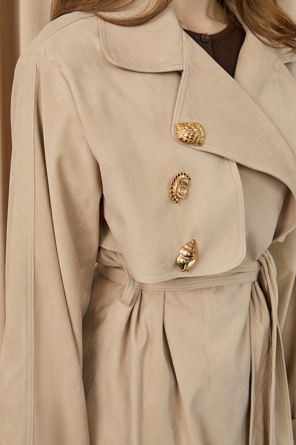 Kadın Broş Detaylı Kısa Trench - 32405