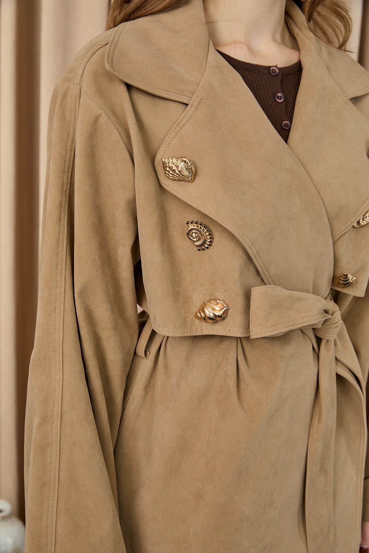 Kadın Broş Detaylı Kısa Trench - 32405