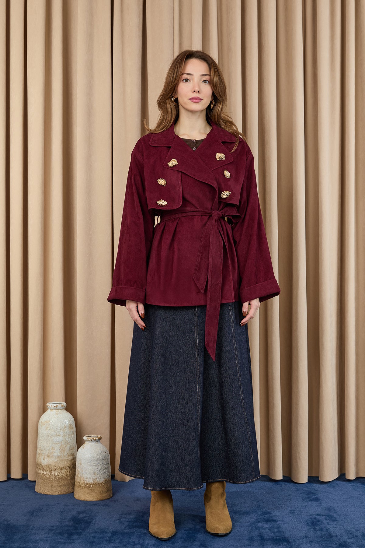 Kadın Broş Detaylı Kısa Trench - 32405