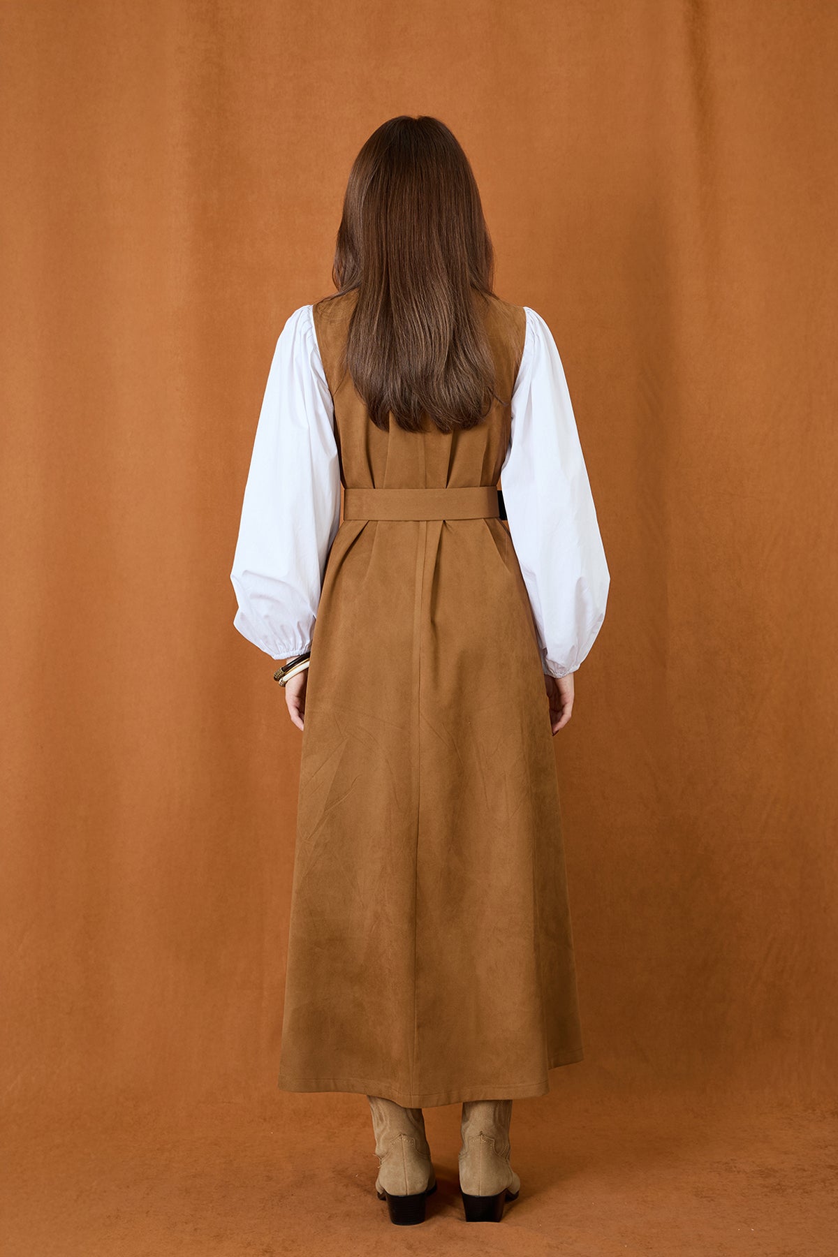 Kadın Kemer Detaylı V Yaka Süet Elbise - 32406ELB