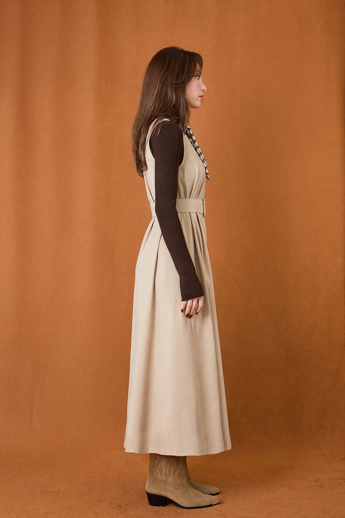 Kadın Kemer Detaylı V Yaka Süet Elbise - 32406ELB