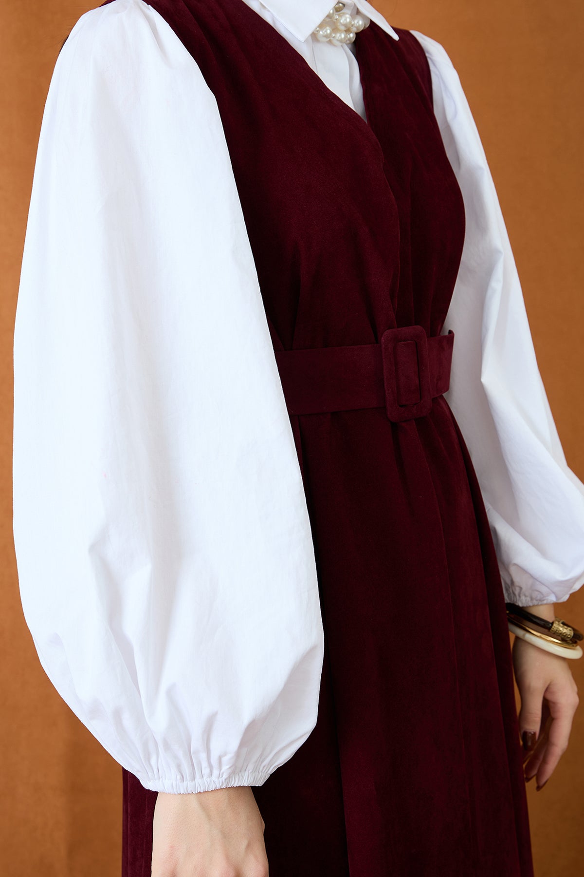 Kadın Kemer Detaylı V Yaka Süet Elbise - 32406ELB