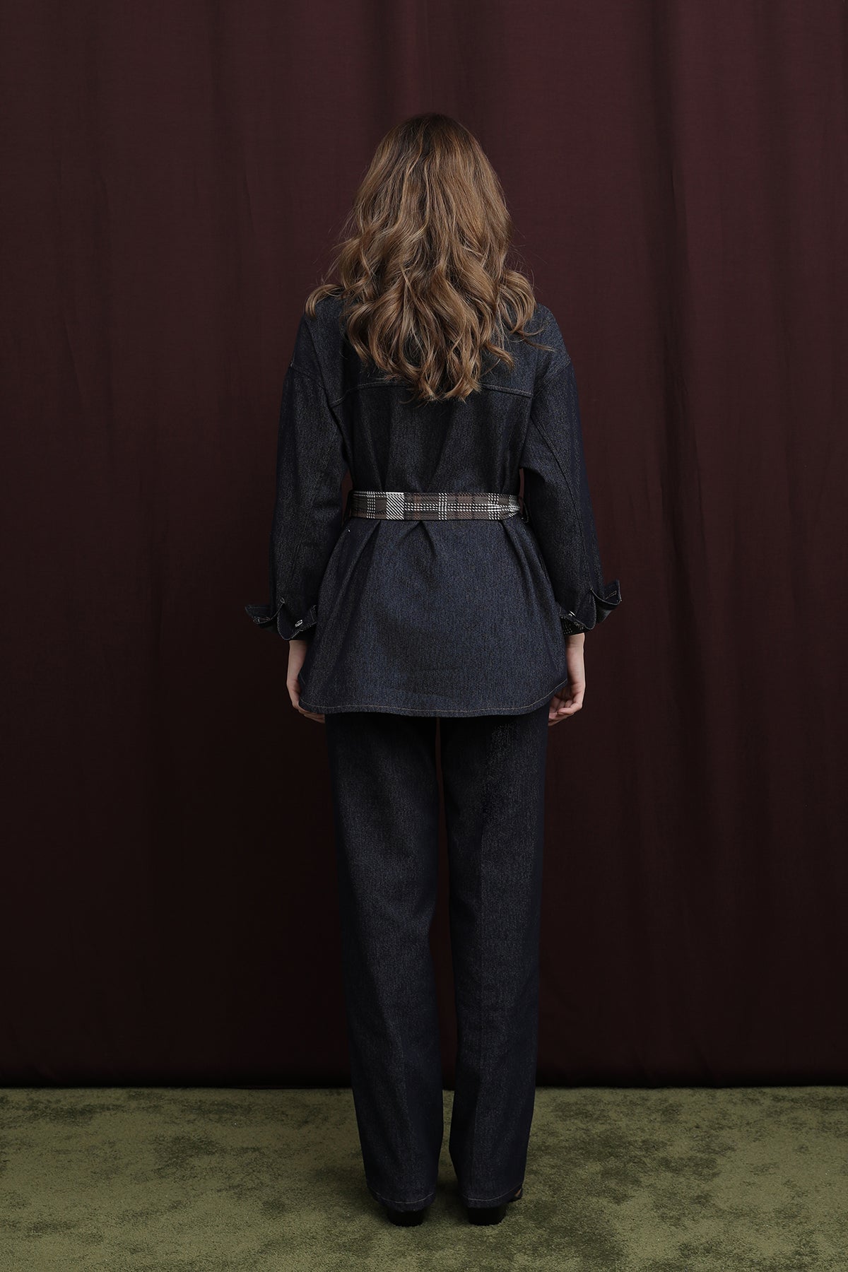 Kadın Ekose Detaylı Denim Ceket - 32413CKT