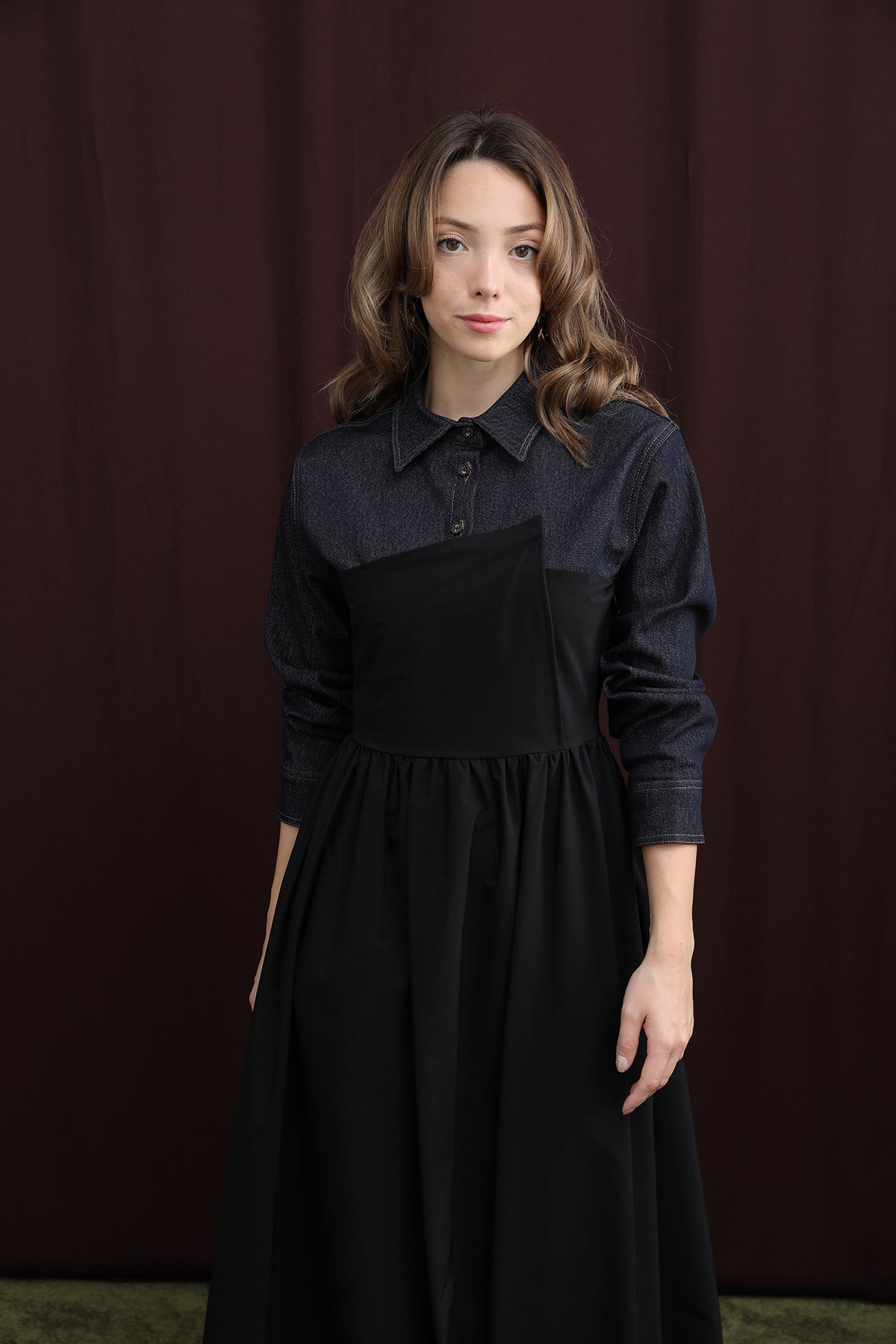 Kadın Denim Detaylı Asimetrik Kesim Elbise - 32414ELB