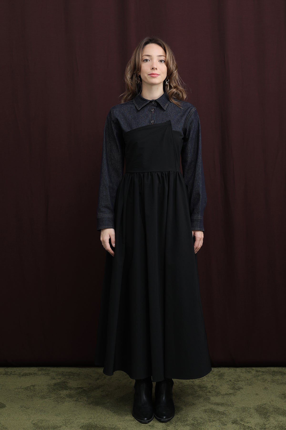 Kadın Denim Detaylı Asimetrik Kesim Elbise - 32414ELB