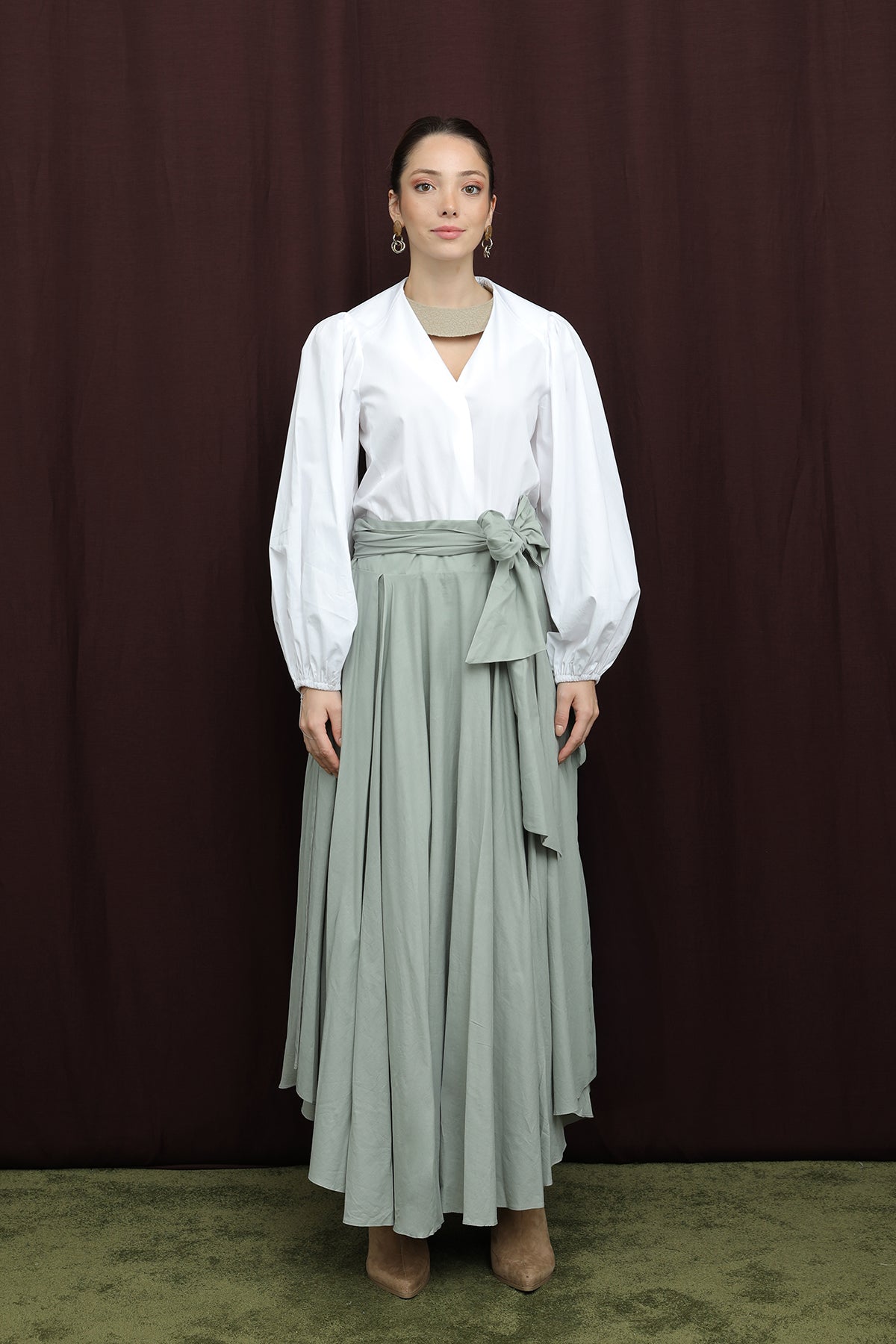 Kadın Bel Kuşaklı Asimetrik Kesim Etek - 32420ETK