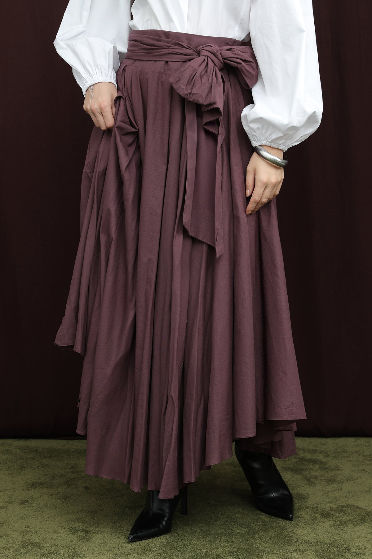 Kadın Bel Kuşaklı Asimetrik Kesim Etek - 32420ETK