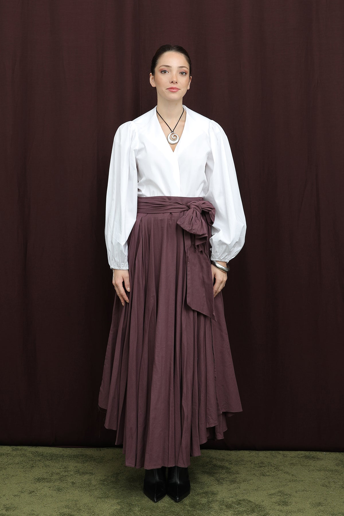 Kadın Bel Kuşaklı Asimetrik Kesim Etek - 32420ETK