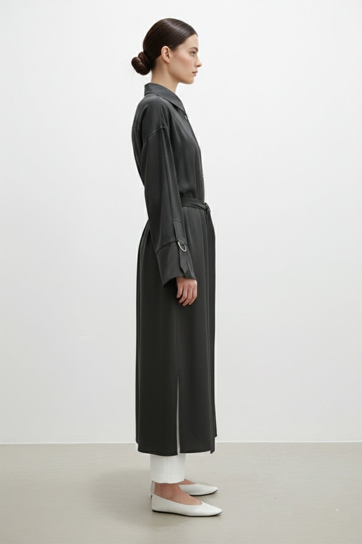 Kadın Uzun Düğmeli Kemerli Gömlek -10753