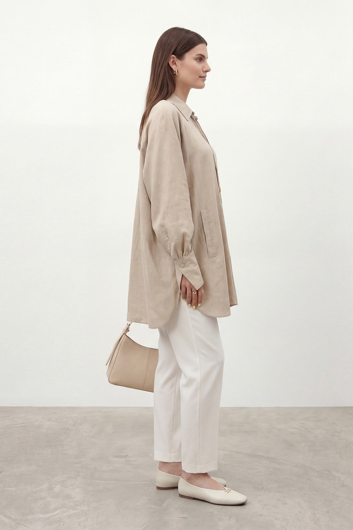 Kadın Gömlek Yaka Önden Düğmeli ve Bağcık Detaylı Gömlek -10772GML