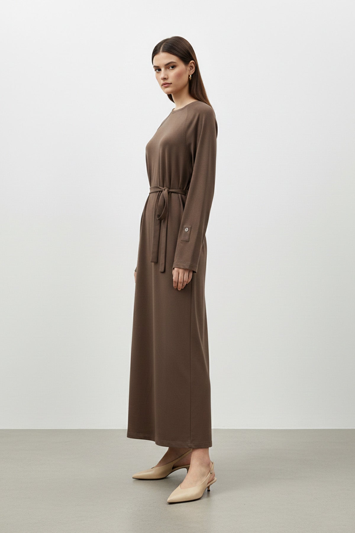 Kadın Kuşak Detaylı Rahat Kesim Uzun Elbise - 12671ELB