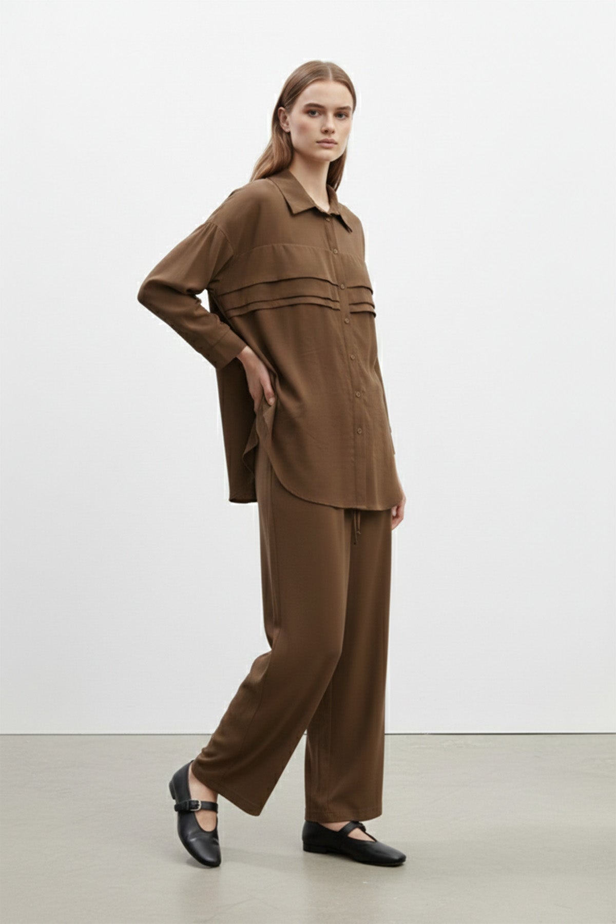 Kadın Düğmeli Rahat Fit Takım -14423